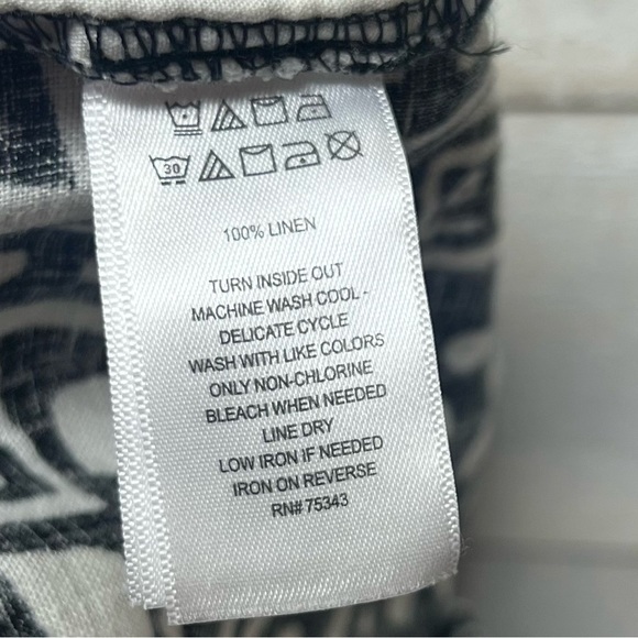 Tahari Linen Pants Womens Medium Black‎ White Wide Leg Elastic Waist Pockets - Picture 6 of 9